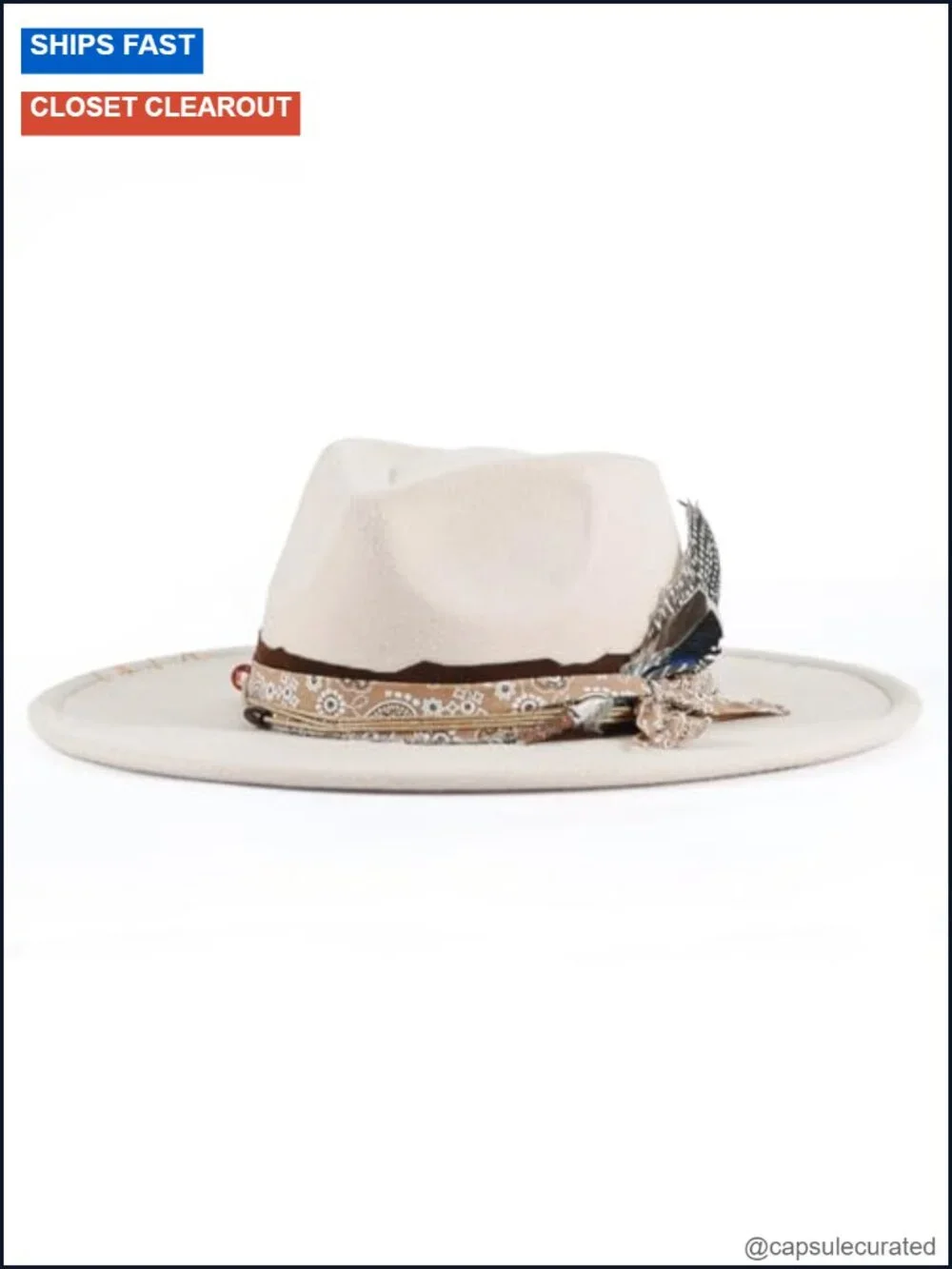 Boho Fedora Hat Wide Brim Handmade Flat Brim Cotton Polyester